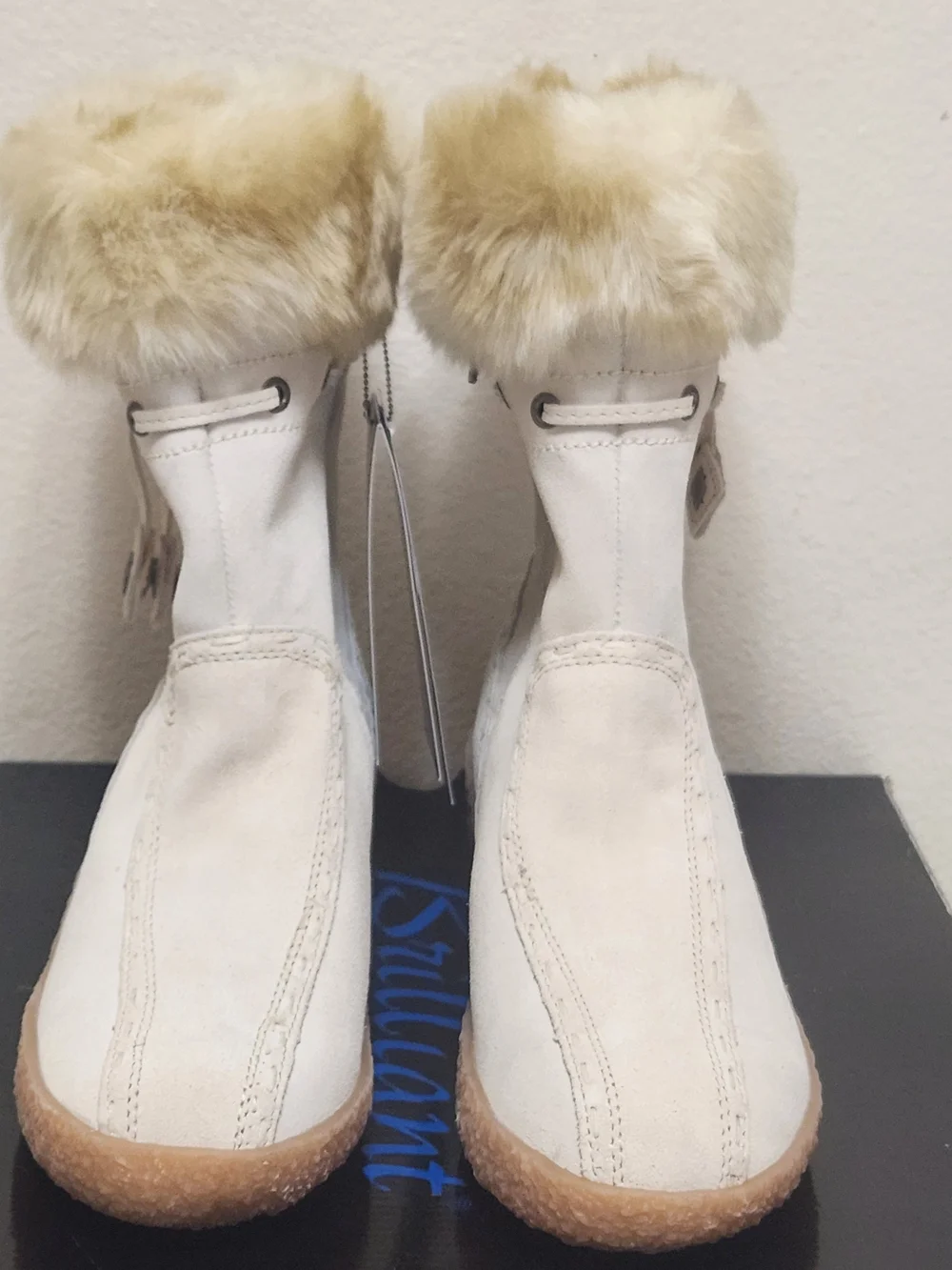 NEW Vtg Brilliant Suede Faux Fur Apres-Ski Boots 8.5 Ivory Polartec Thermolite